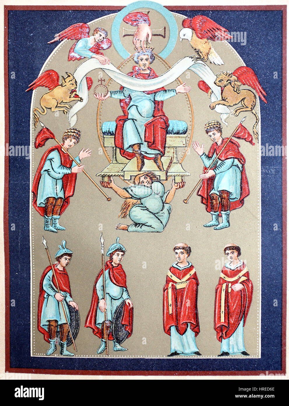 Miniature in the Gospel book of the Emperor Otto III., from the 10th century, Aachen, Germany, reproduction of an woodcut from the 19th century, 1885 Stock Photo
