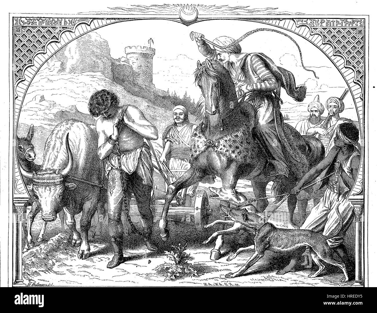 Count Szapary the ploughman slave, an article in - Die Gartenlaube - Illustrated family sheet, a precursor of modern illustrated first large successful German mass sheet, reproduction of an woodcut from the 19th century, 1885 Stock Photo