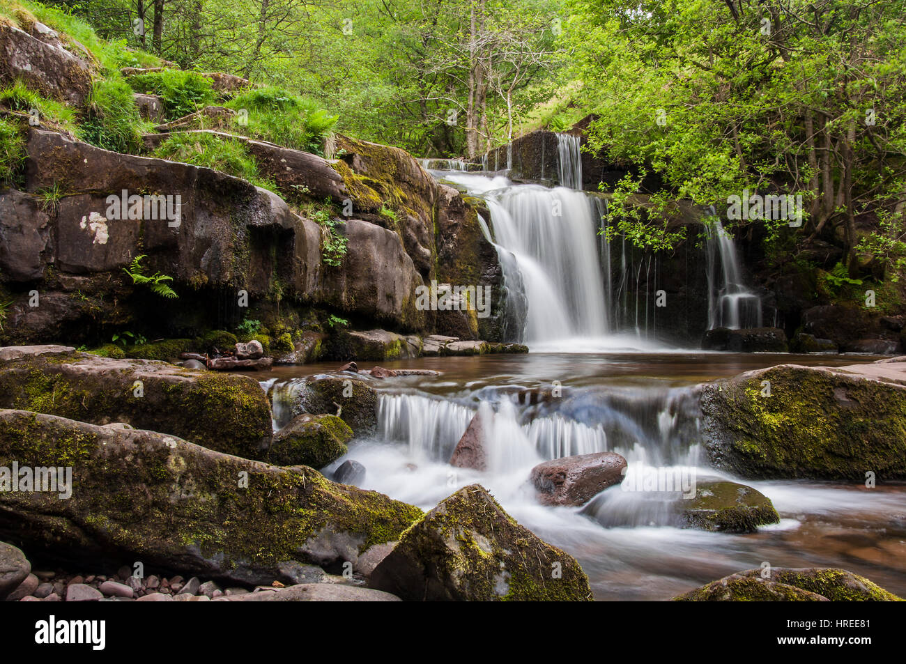 Blaen y Glyn Waterfalls above Talybont Reservoir in the Brecon Beacons National Park, Wales, UK Stock Photo