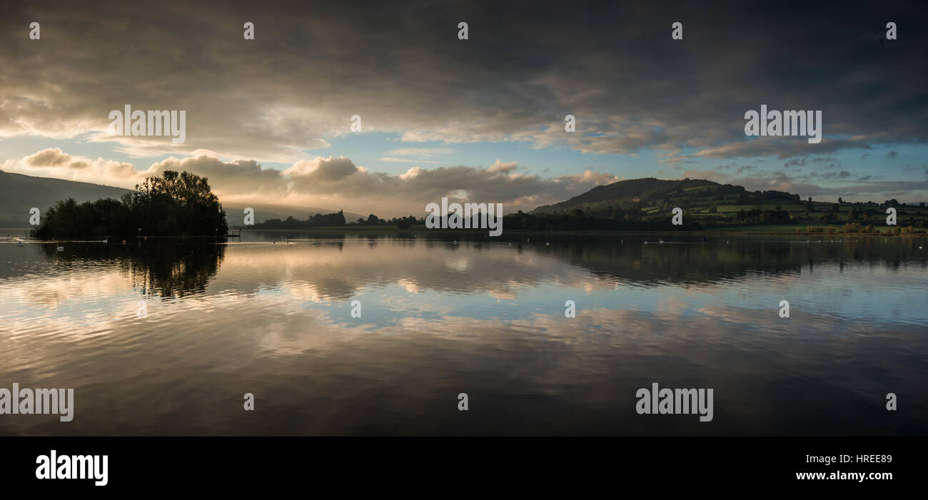 A panoramic view over Llangorse Lake in the black Mountains, Brecon Beacons National Park Stock Photo