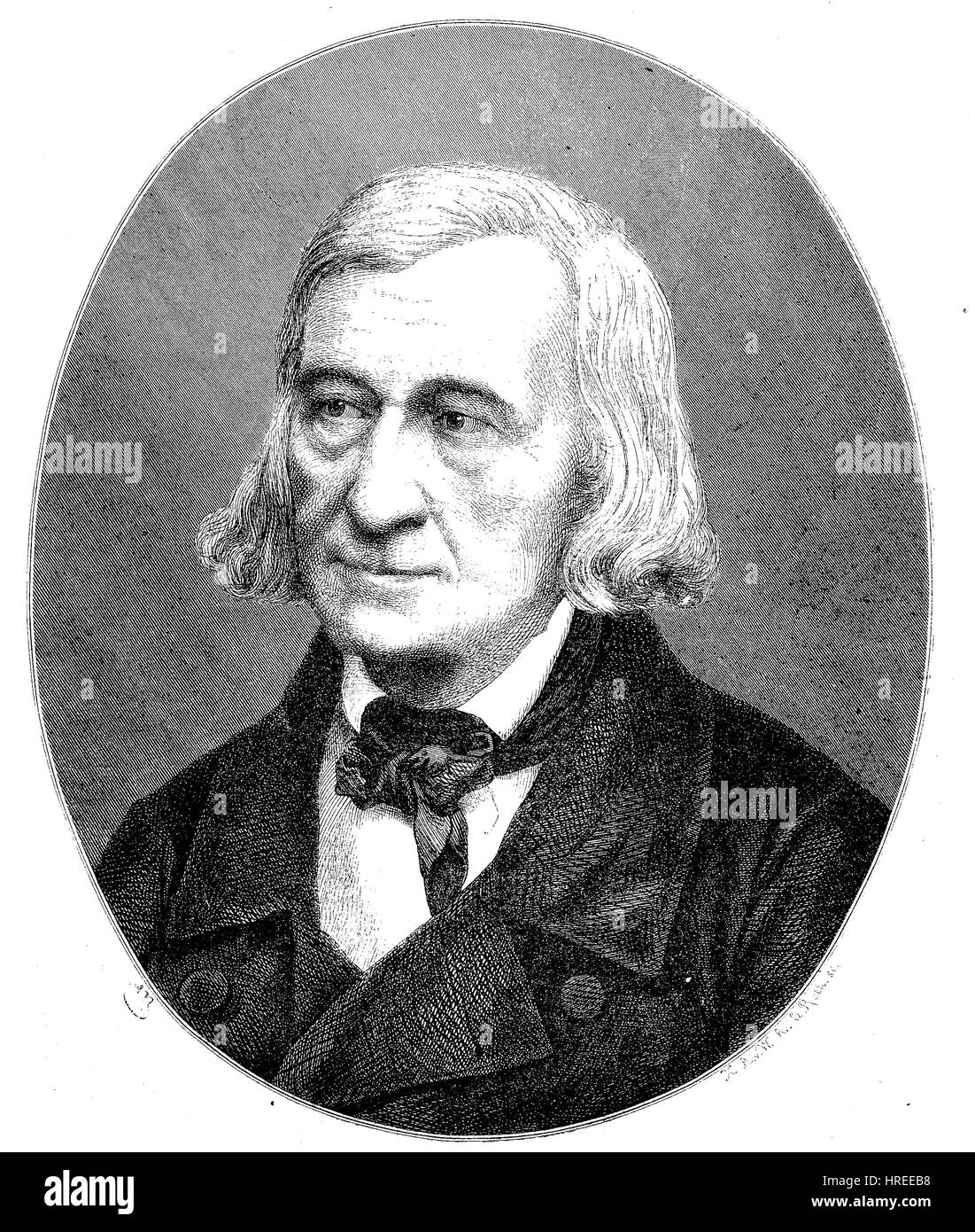 Wilhelm Carl Grimm, 24 February 1786 - 16 December 1859, was a German author, reproduction of an woodcut from the 19th century, 1885 Stock Photo