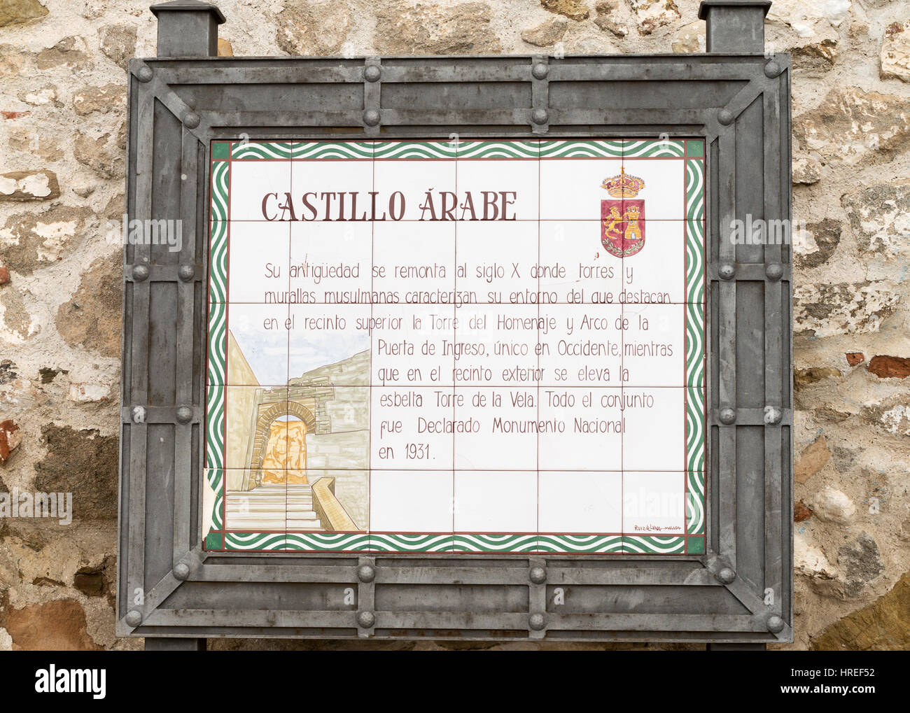 Ceramic tiled sign outside the Arab castle or Castillo Arabe, Alora, Spain, Europe Stock Photo