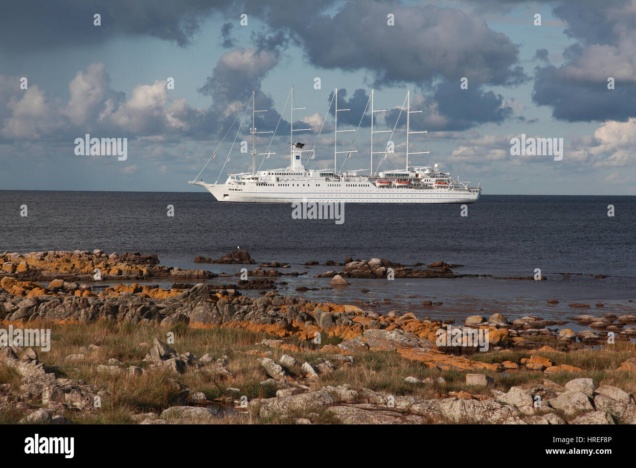 Club Med 2 A Sailing Ship With 5 Masts Moored Off The Small Town Of Svaneke On The Baltic Island Of Bornholm Denmark Stock Photo Alamy