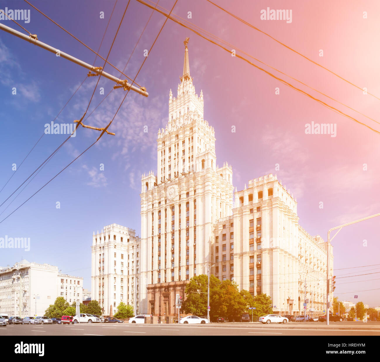 Red Gate Building in Moscow under the warm sunlight Stock Photo