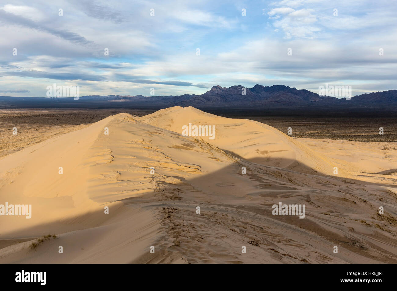 View from top of Kelso Sand Dunes wilderness area at the Mojave National Preserve in Southern California. Stock Photo