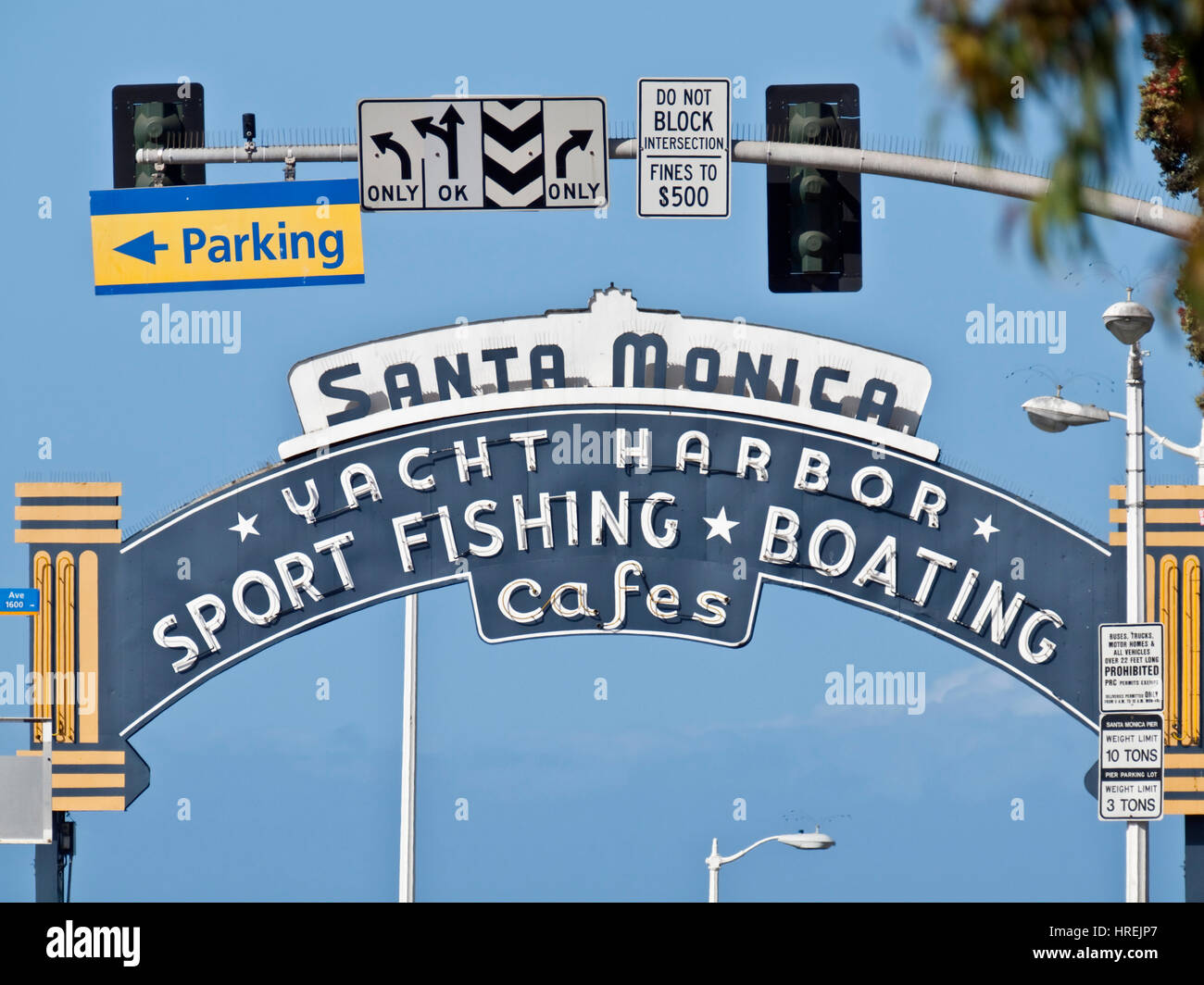 Santa Monica, California, USA - May 26, 2012:  Santa Monica pier entrance sign. Stock Photo