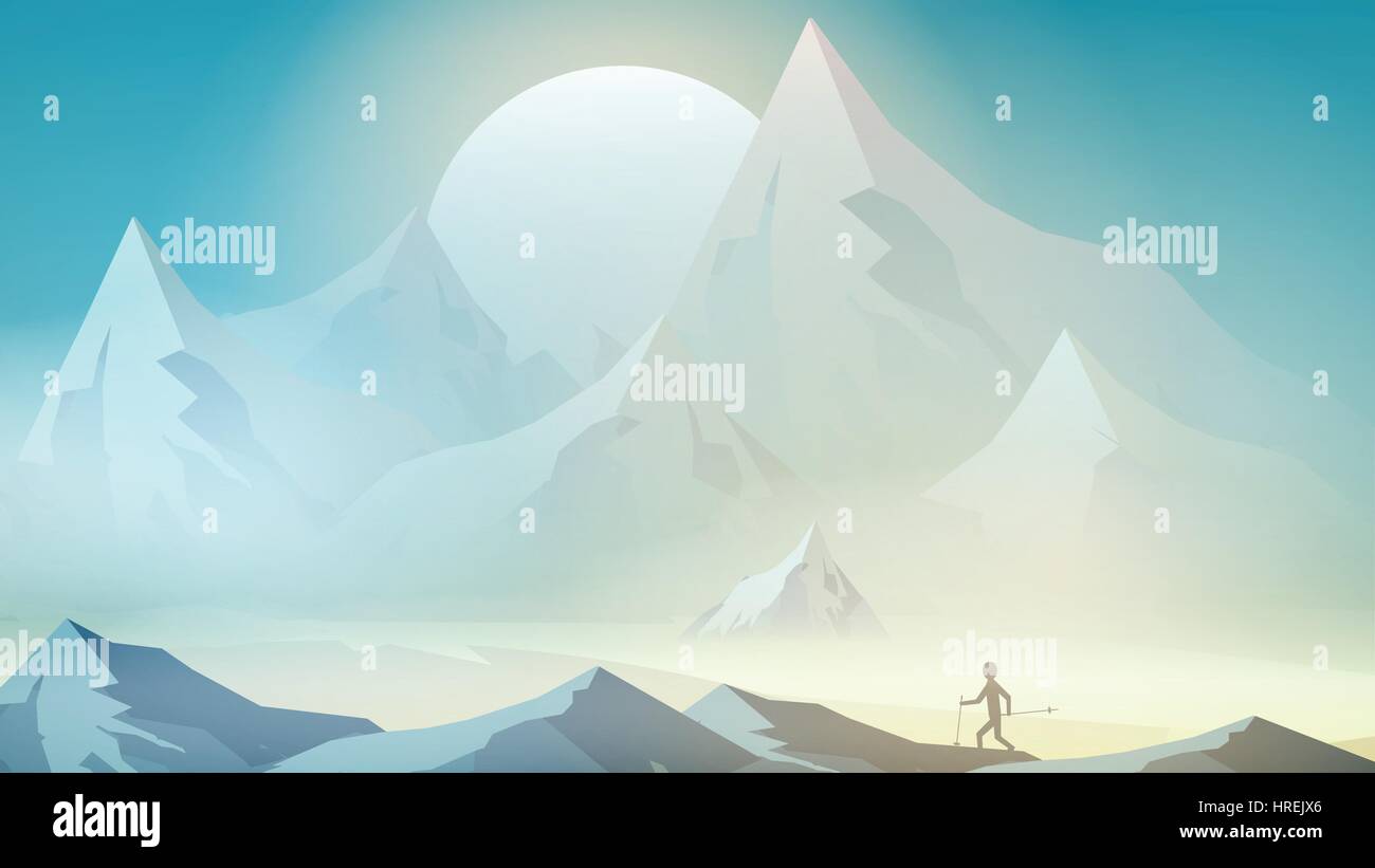 Mountains Landscape With Nordic Walking Vector Illustration Stock Mountains Landscape With Nordic Walking Vector Illustration Stock