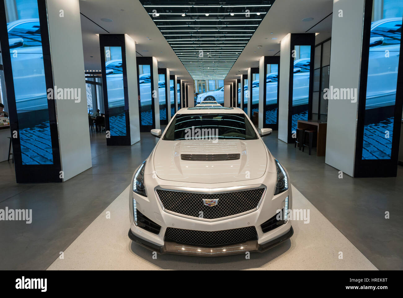 Cadillac luxury vehicles on display at Cadillac House in the Hudson