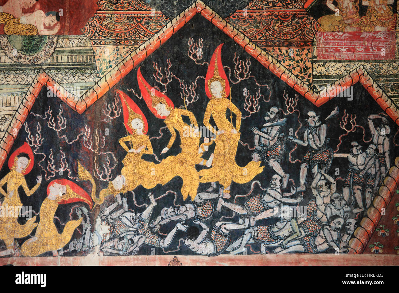 Laos, Luang Prabang, Wat Pa Houak, buddhist temple, mural painting