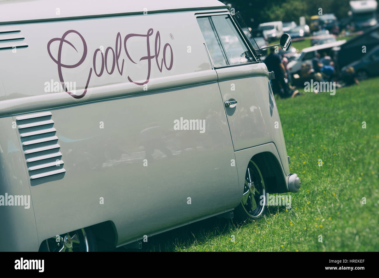 VW Split Screen Volkswagen panel van at a show. England. Vintage retro filter applied Stock Photo