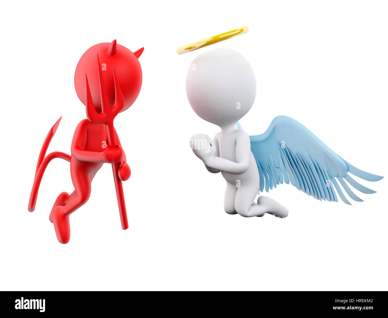 3D Illustration. Angel and Devil. Isolated white background. Stock Photo