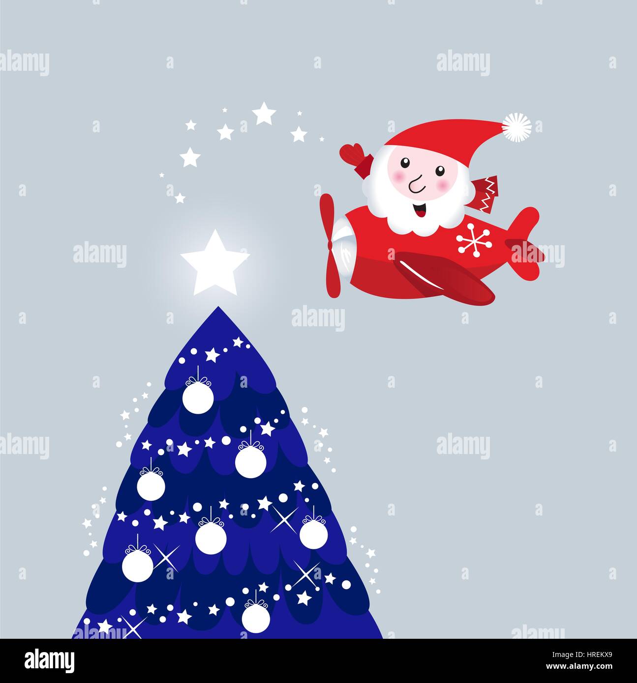 cute santa giving christmas stars on tree Stock Image