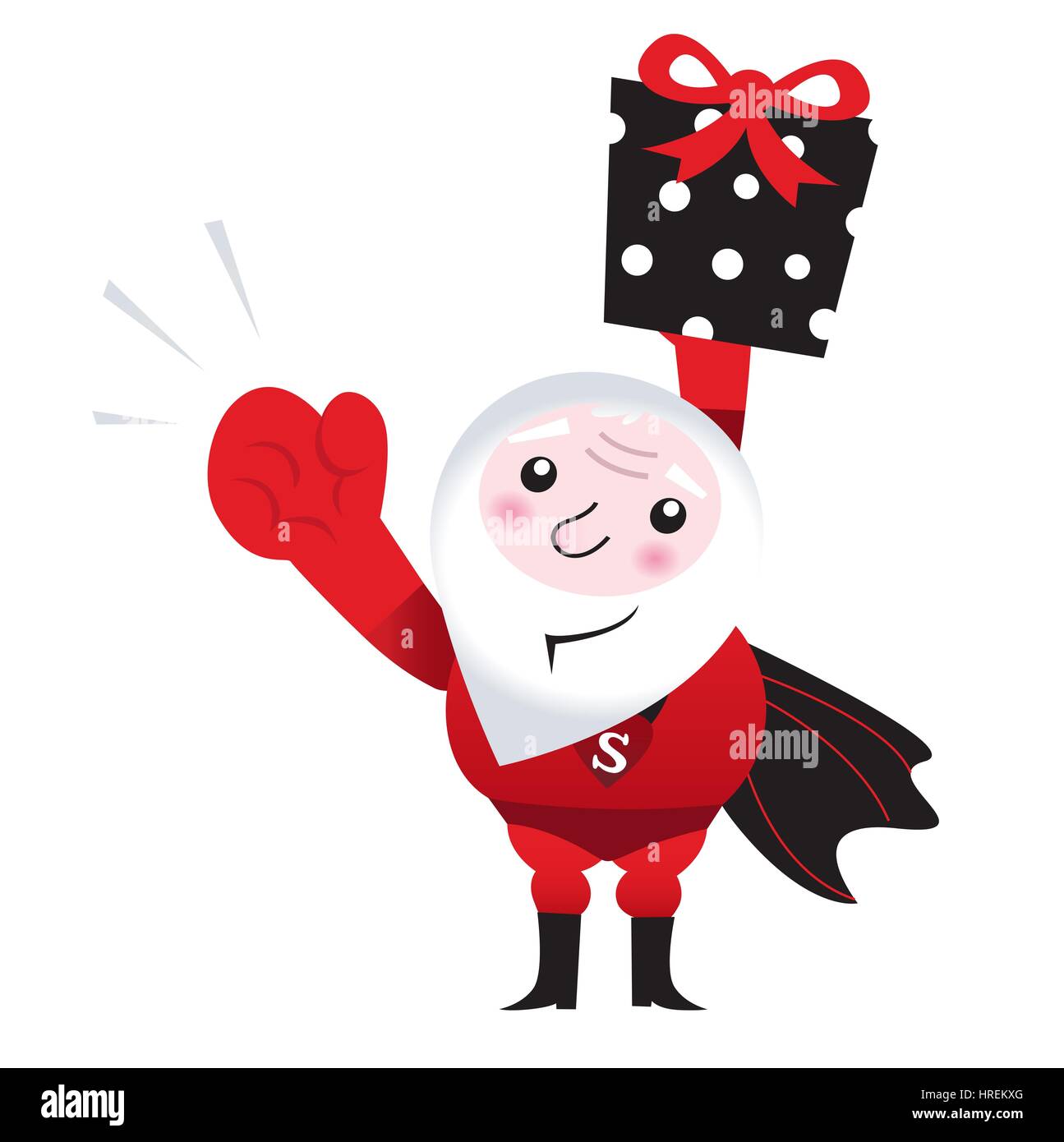 11137430 - strong santa superman holding gift &amp, showing his fist. vector cartoon Stock Photo