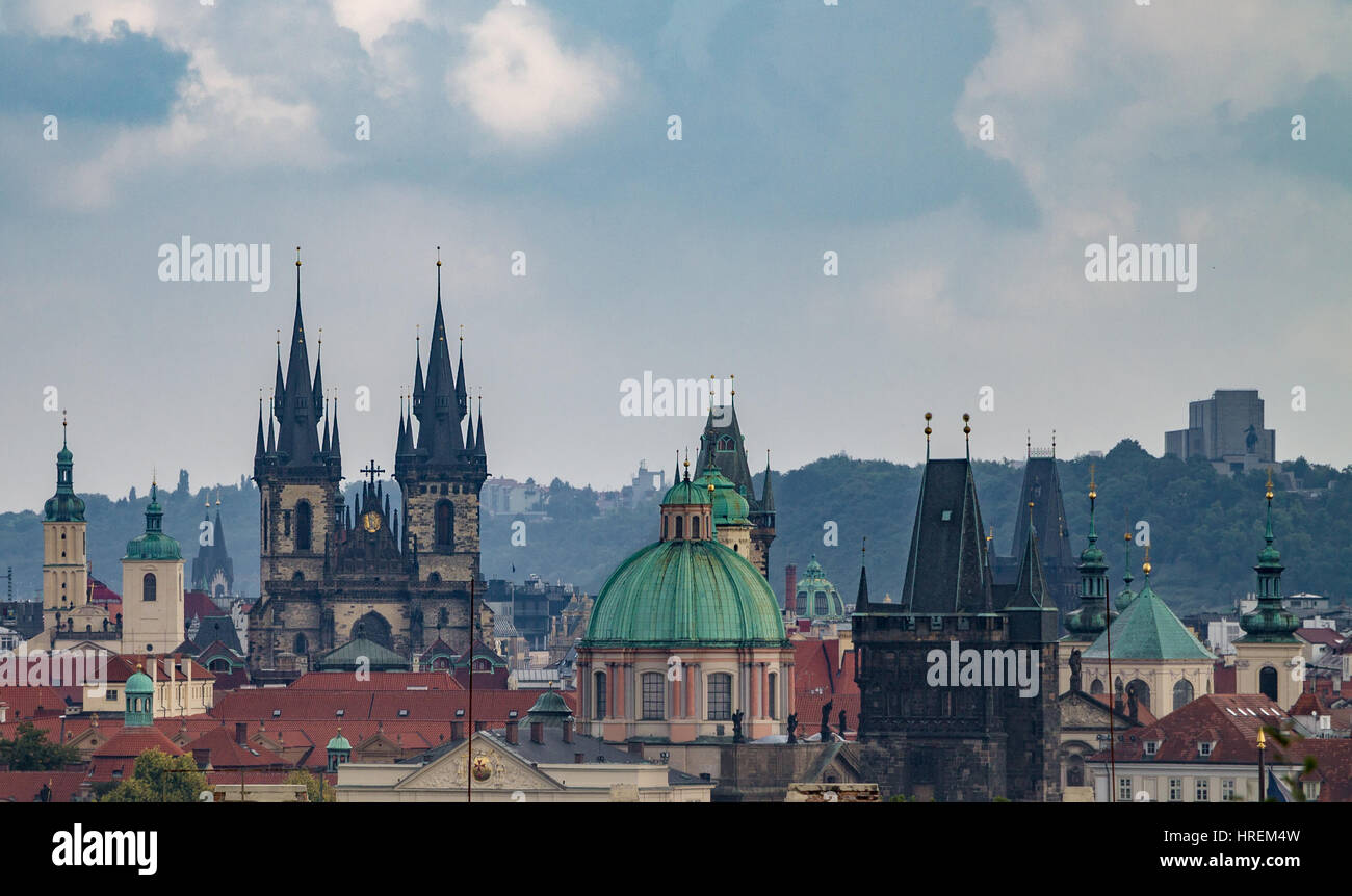 The skyline of Prague's Old Town with clouds in the sky Stock Photo - Alamy