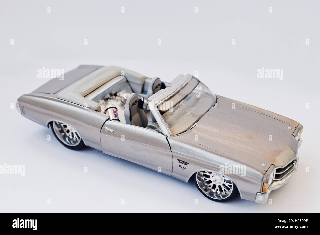 Hai, Ukraine - March 1, 2017: Mini copy of silver toy lowrider car 1968 ...