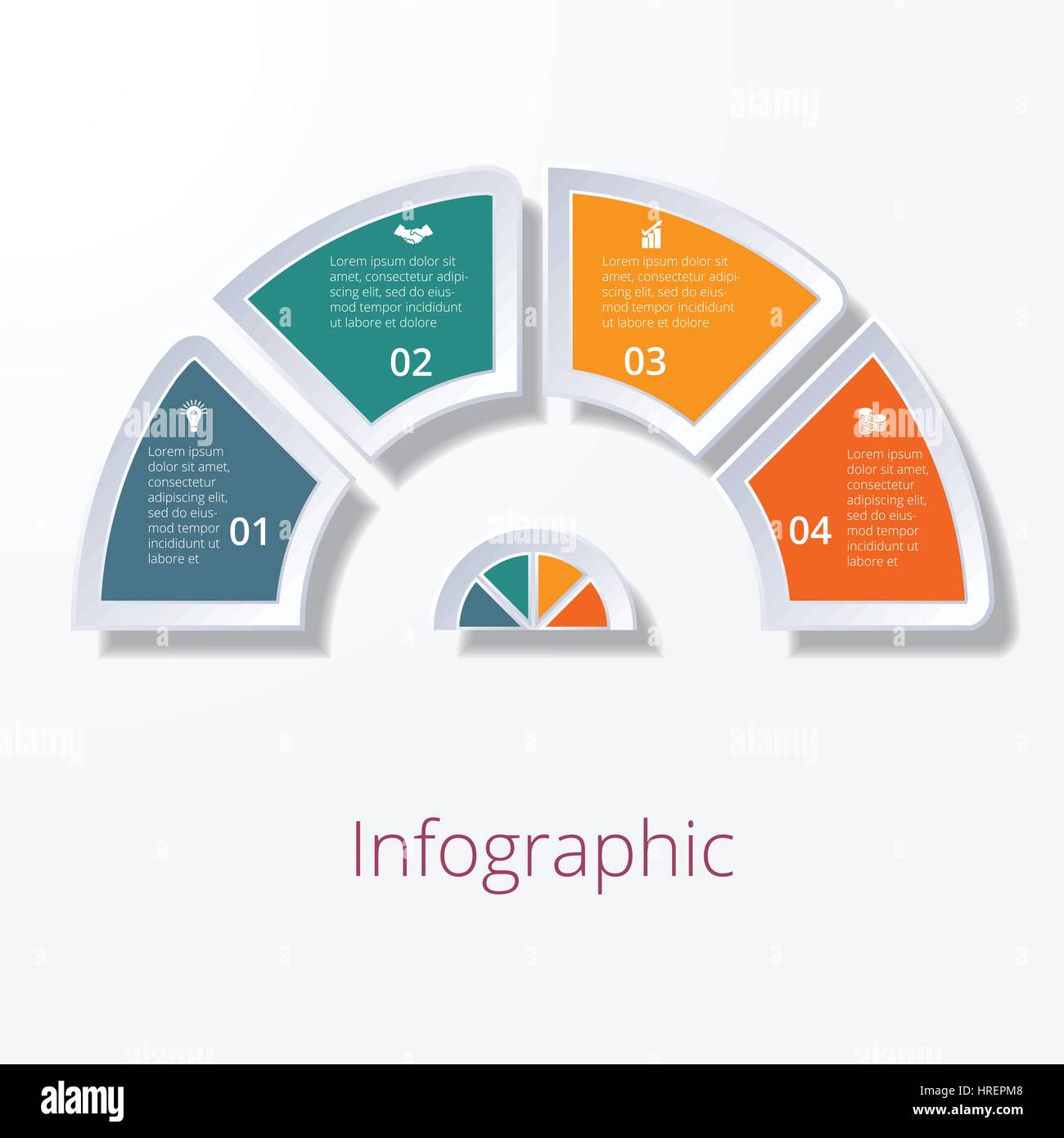 Template infographic, semicircle diagram with four multicolored ...