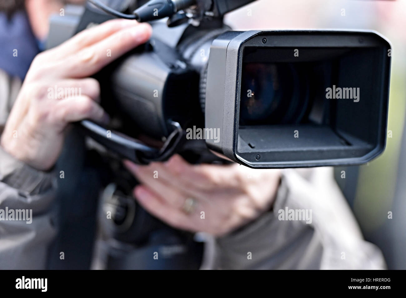 Lots of television cameras in a row broadcasting a live media event Stock Photo