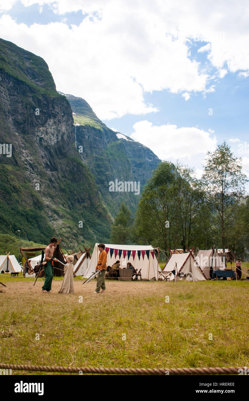 Children playing at Gudvangen Viking Market, Norway Stock Photo