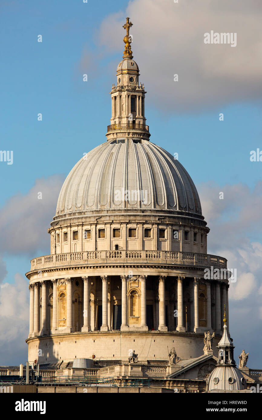 The dome of St Paul's Cathedral, London in the evening sunlight Stock Photo
