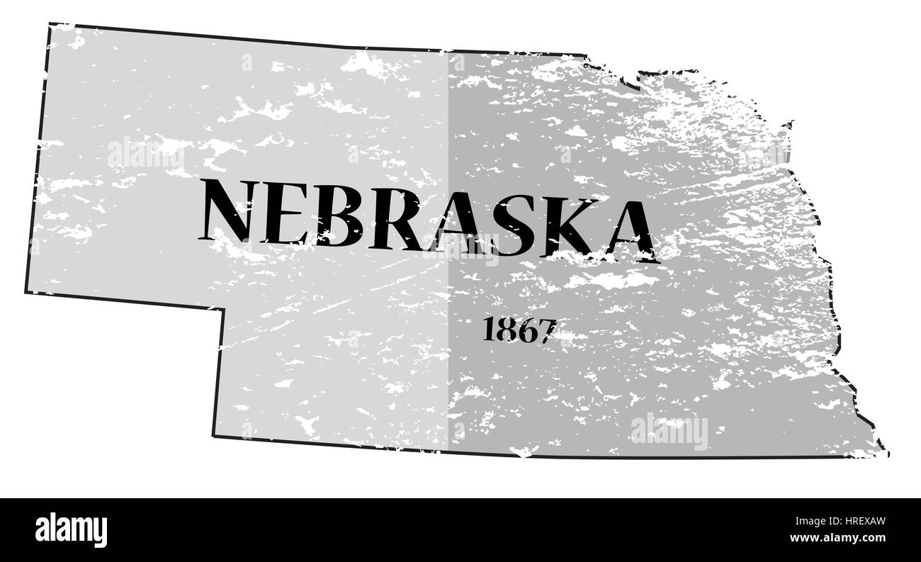 A grunged Nebraska state outline with the date of statehood isolated on a  white background Stock Photo - Alamy