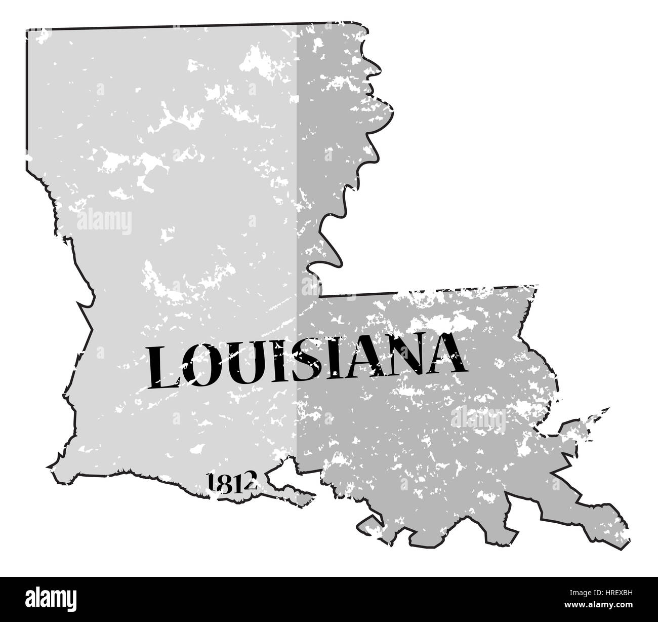 A grunged Louisiana state outline with the date of statehood isolated on a white background Stock Photo