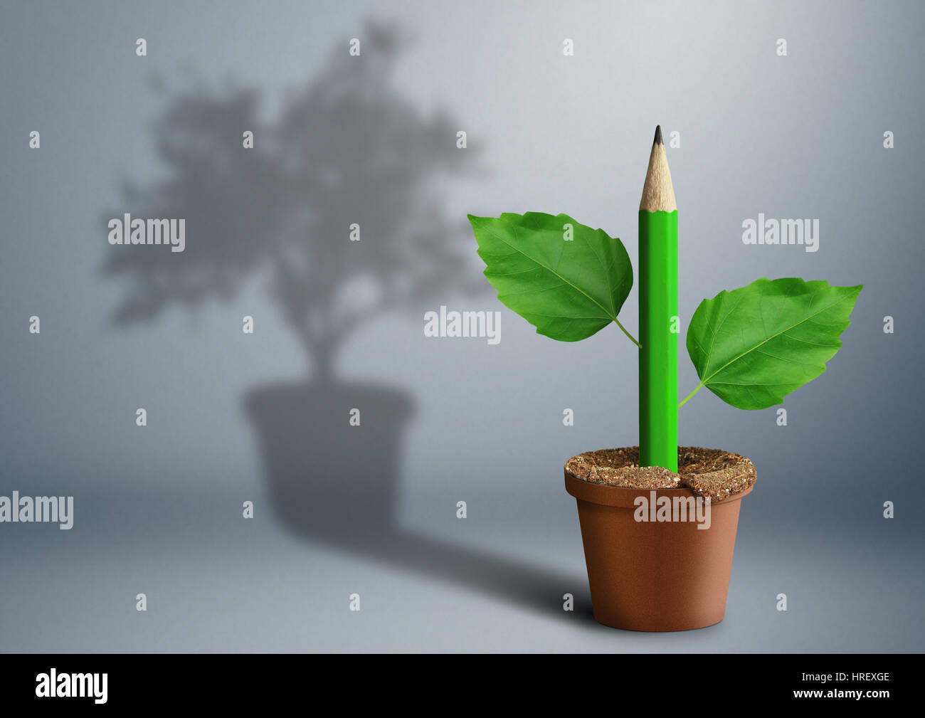 new idea creative concept, pencil growing from pot Stock Photo