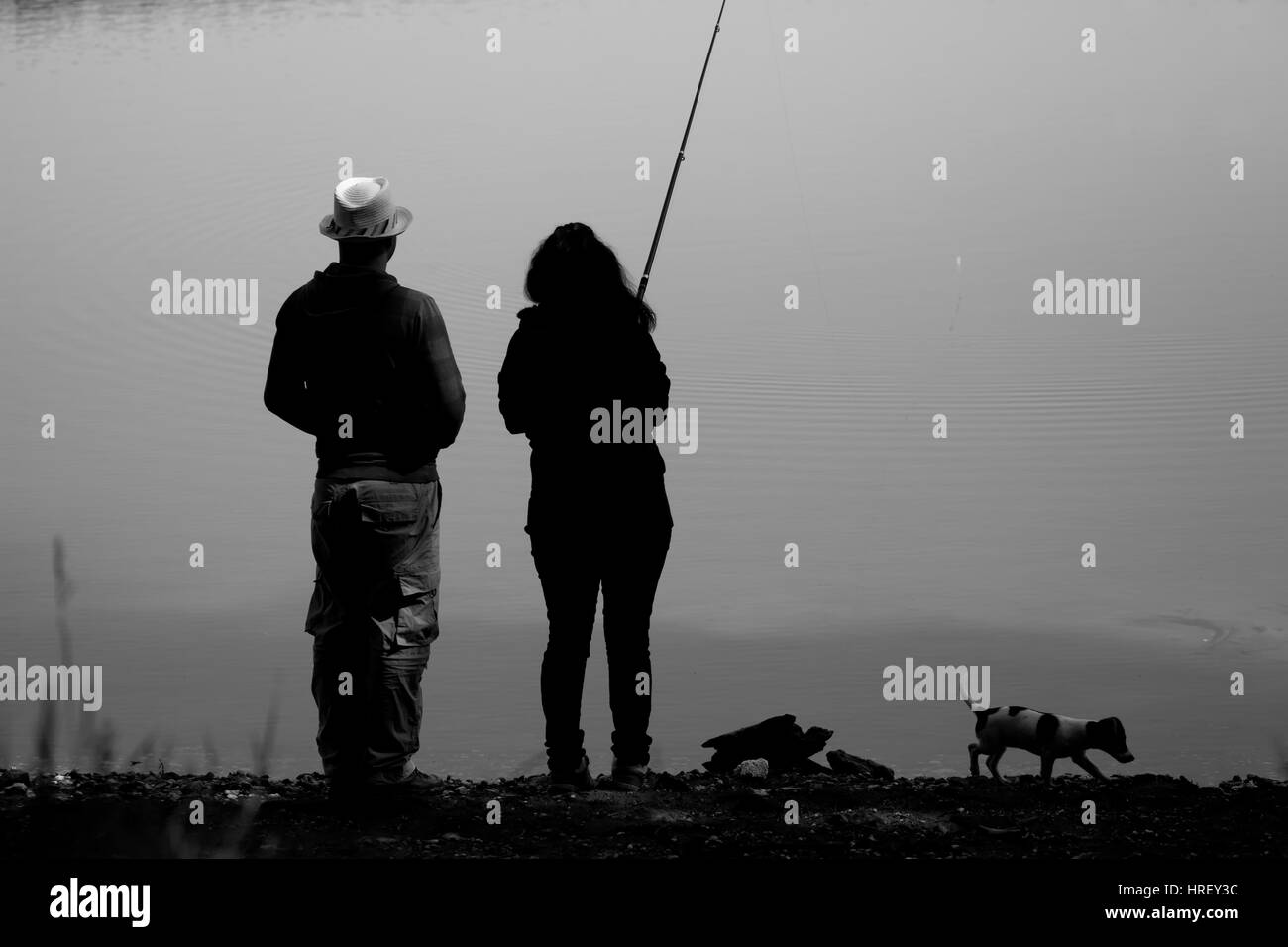 Fishing lake woman Black and White Stock Photos & Images - Alamy
