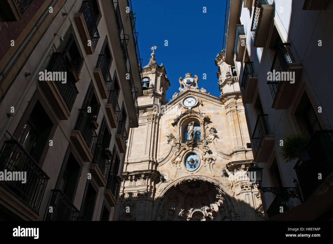 Donostia-San Sebastian: the Basilica of Saint Mary of Chorus, a baroque Roman Catholic parish church completed in 1774 in the Parte Vieja, Old Town Stock Photo