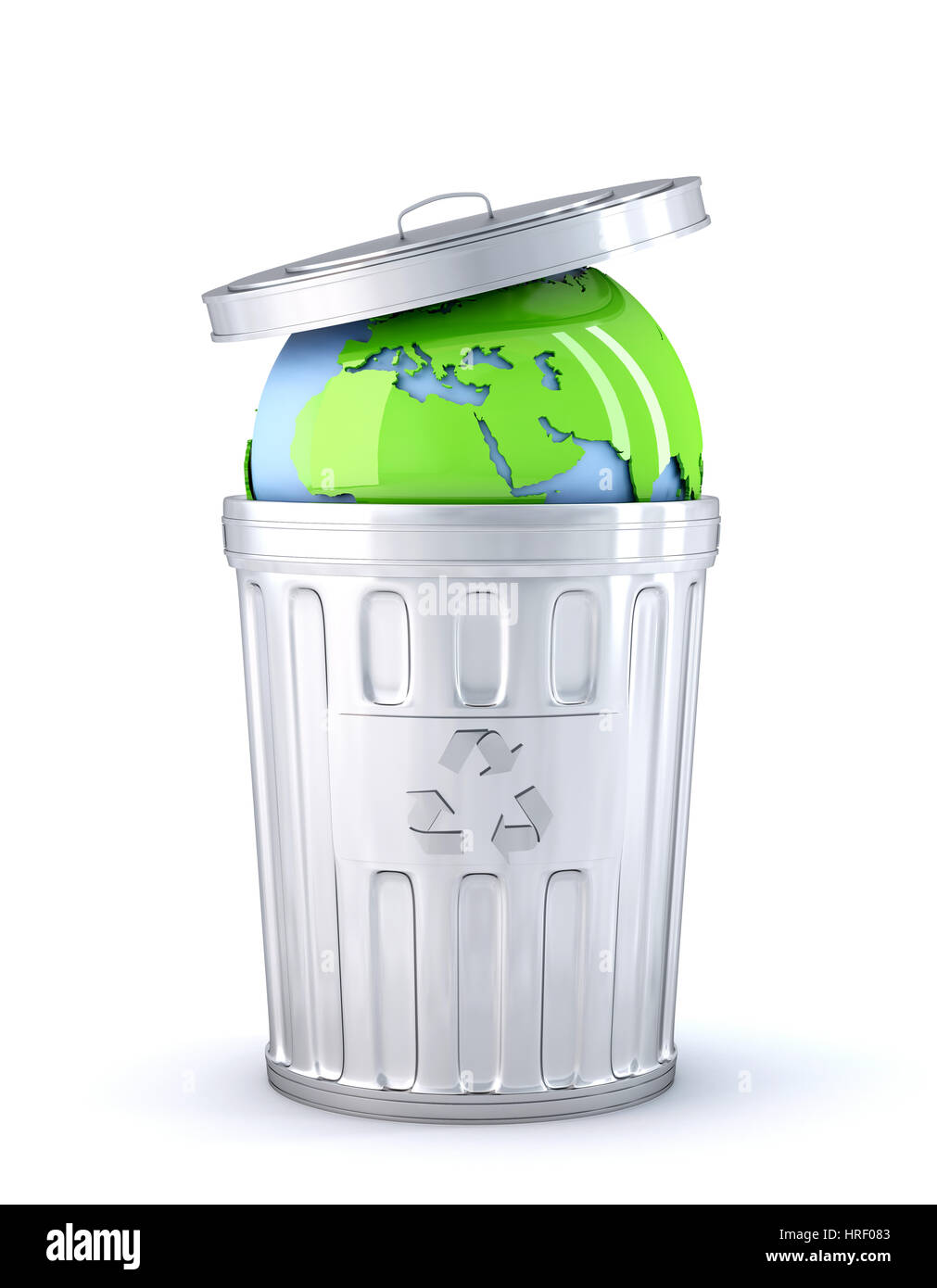 Earth globe in a recycle bin. Global environment concept. Isolated