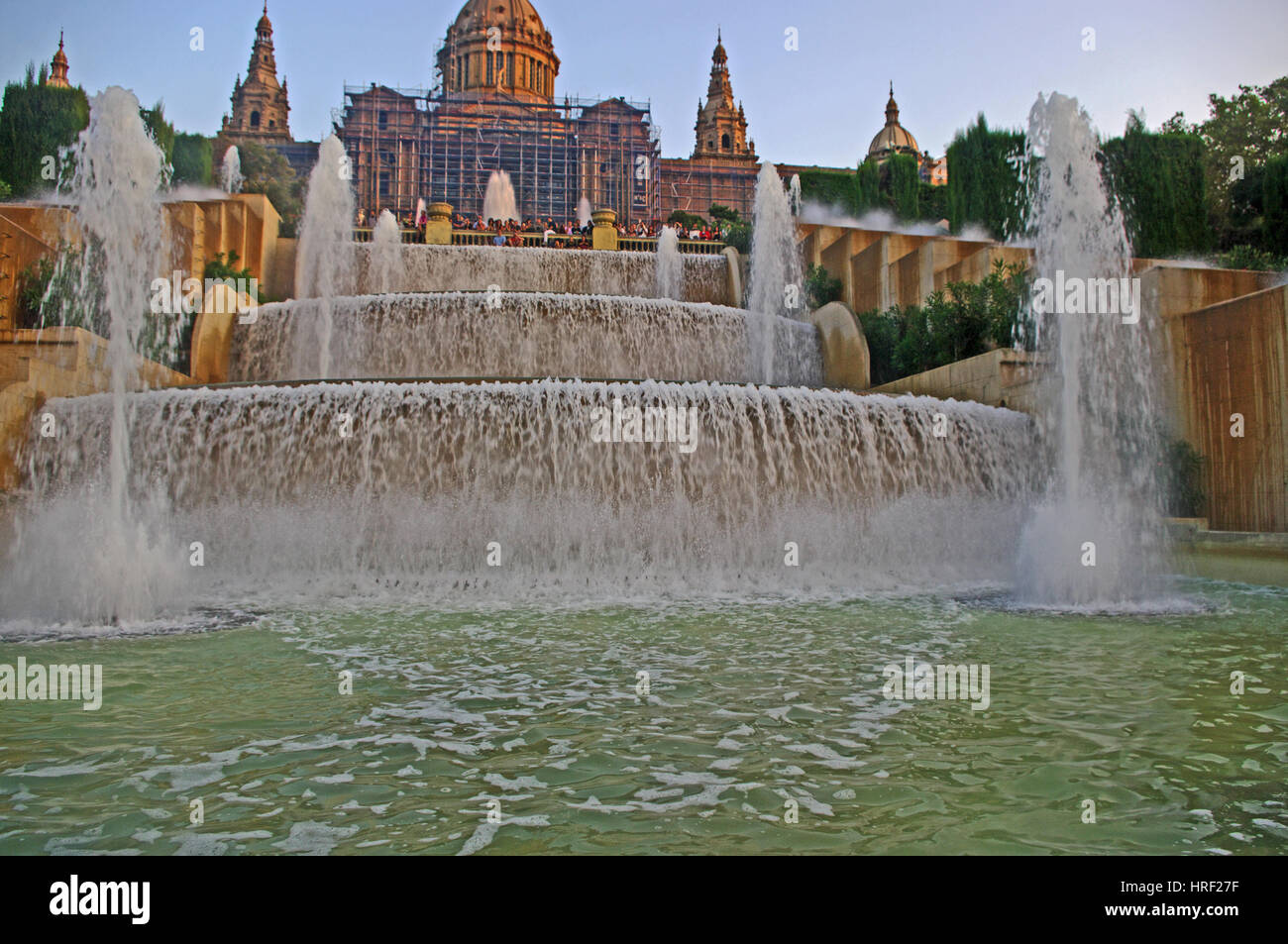 Font Magica ( Magic Fountain) Water Fountain, at Dusk, Montjuic, Barcelona, Spain, Stock Photo