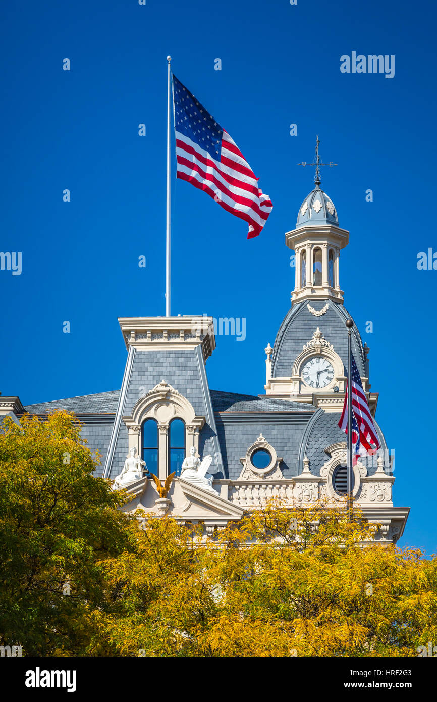 The American flag flying above the Wayne County Courthouse in Wooster ...