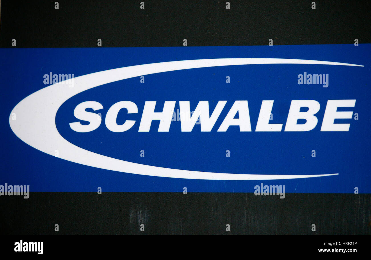das Logo der Marke/ the logo of the brand 'Schwalbe', Berlin. Stock Photo
