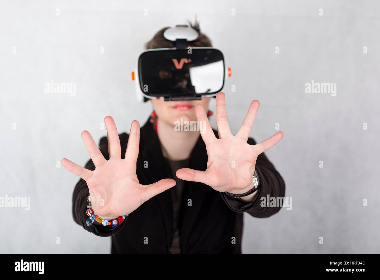 Woman with VR Headset Stock Photo