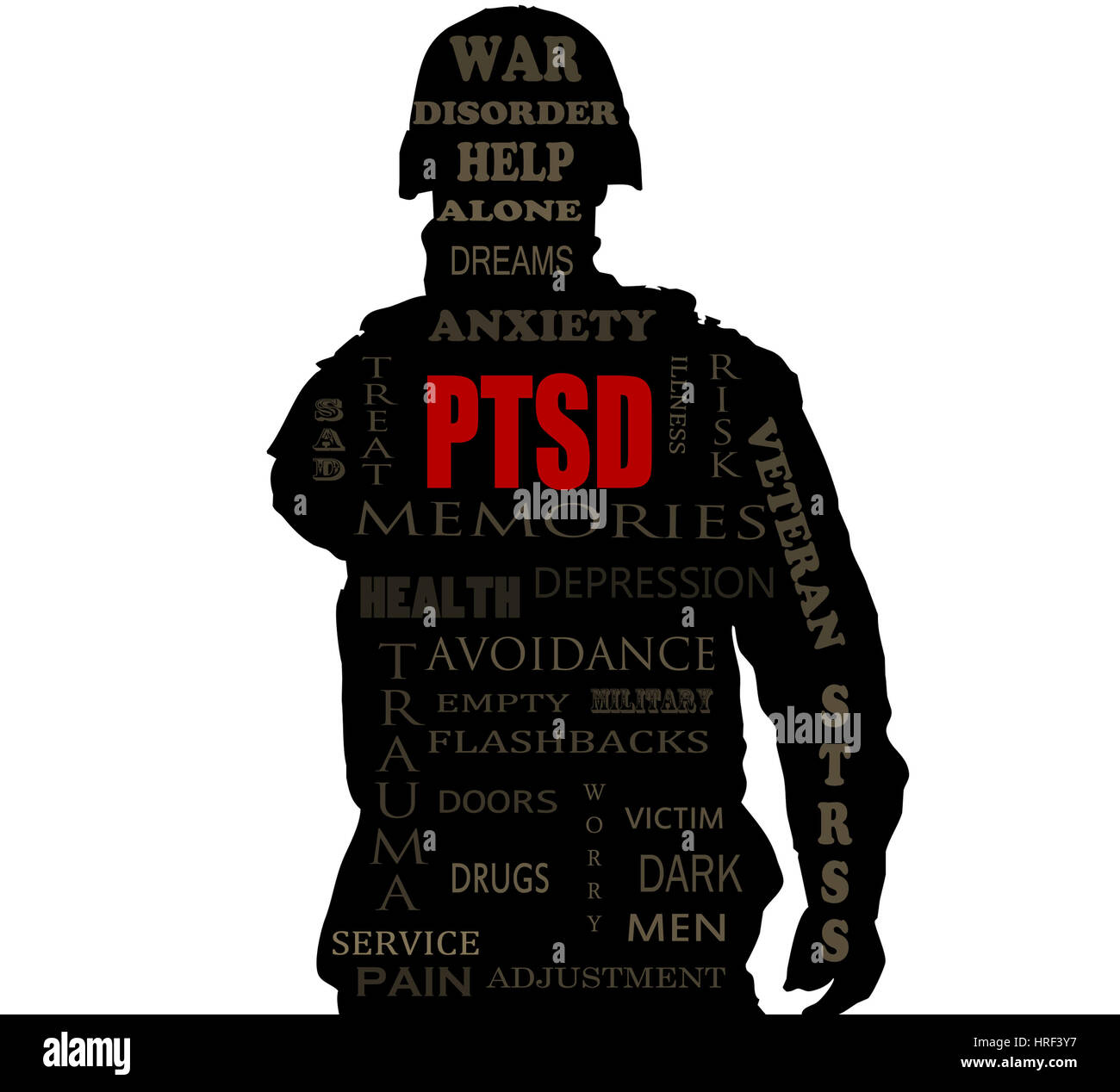 PTSD word cloud over a Soldiers sihlouette Stock Photo Alamy