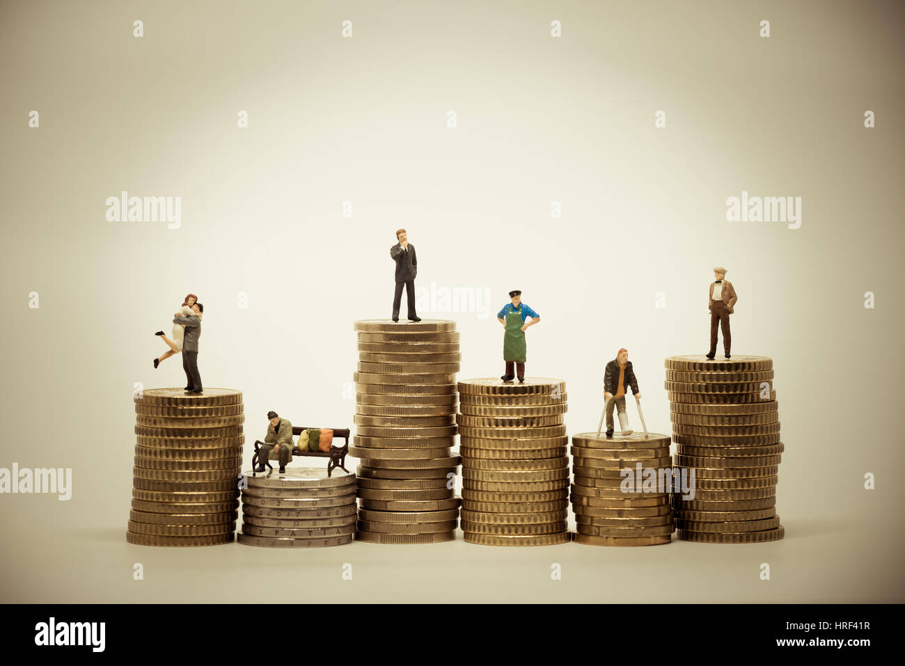 People from different social groups. Financial concept macro photo. Vintage color tone Stock Photo