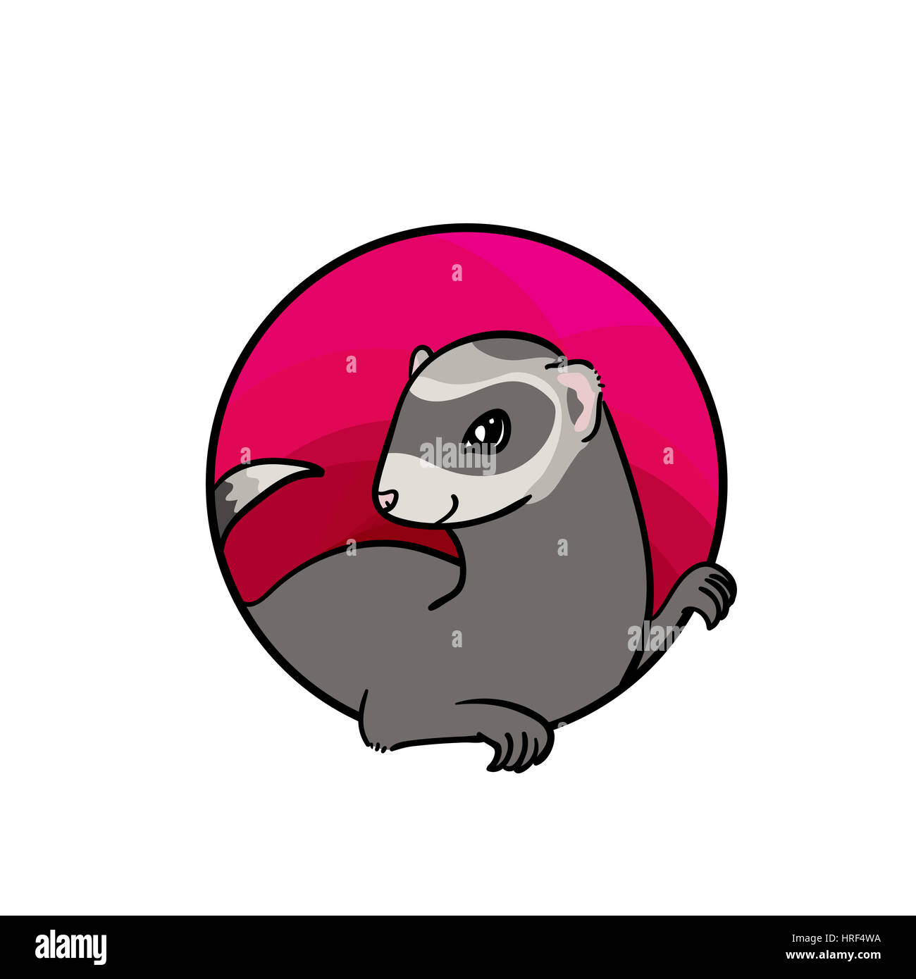 Ferret. Animal art, cute cartoon style, hand drawn illustration. Suitable for pet shop or zoo ads, label design or animal food package element Stock Photo