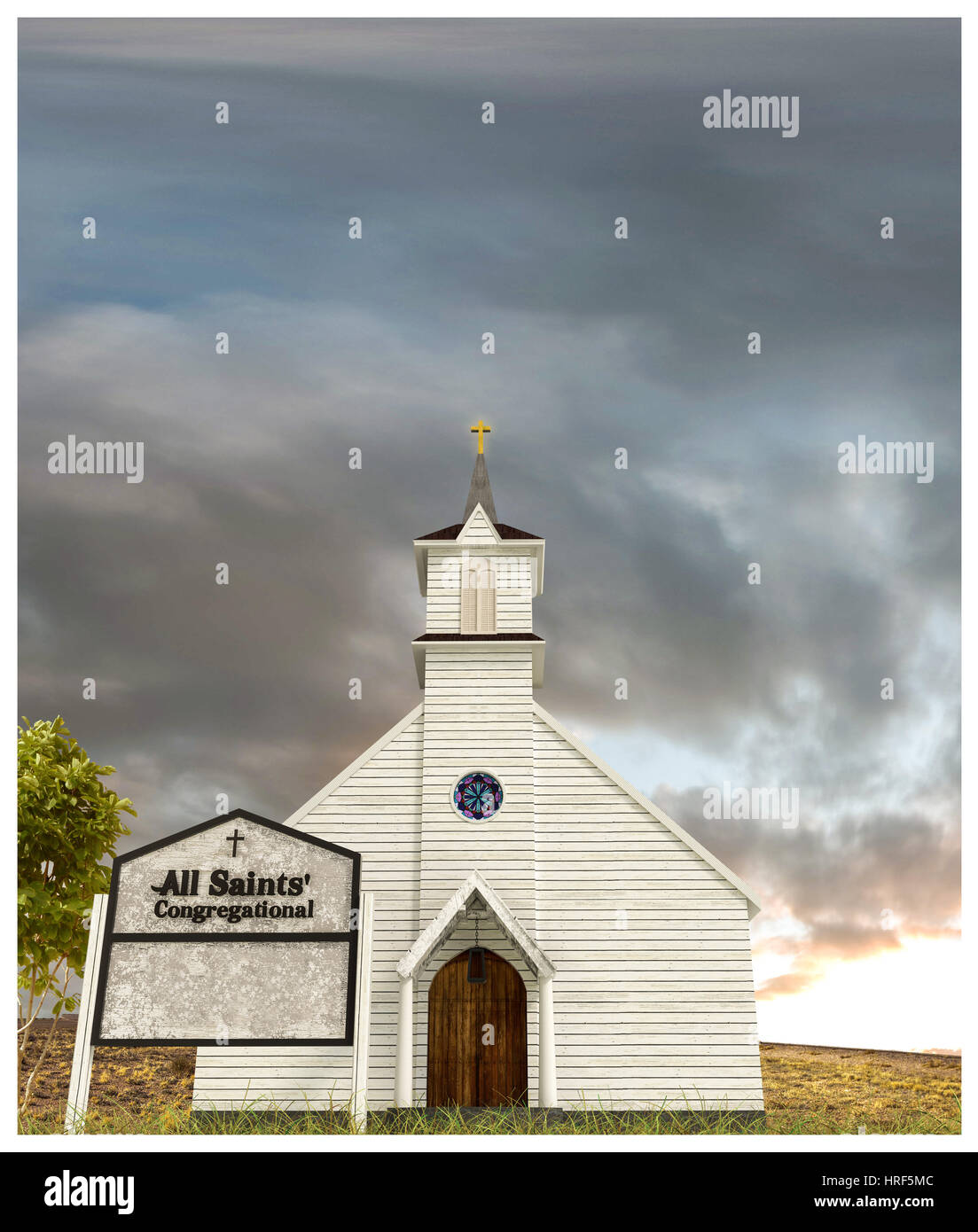 3d illustration of an old wooden church Stock Photo