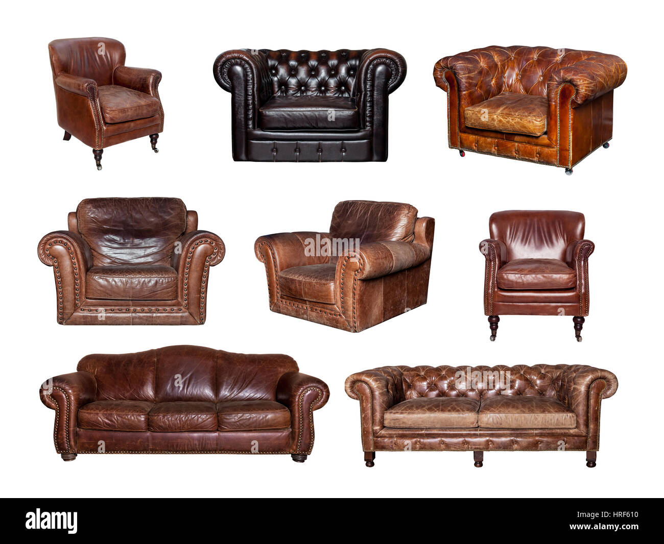 Set Of Different Leather Furniture Collage Of Side And Front