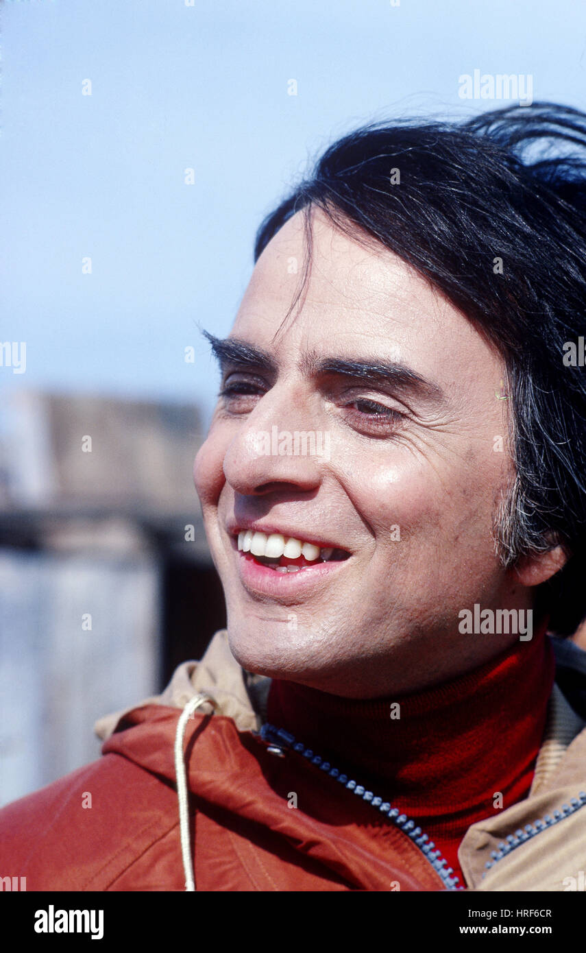 Carl Sagan on the Set of 'Cosmos' Stock Photo