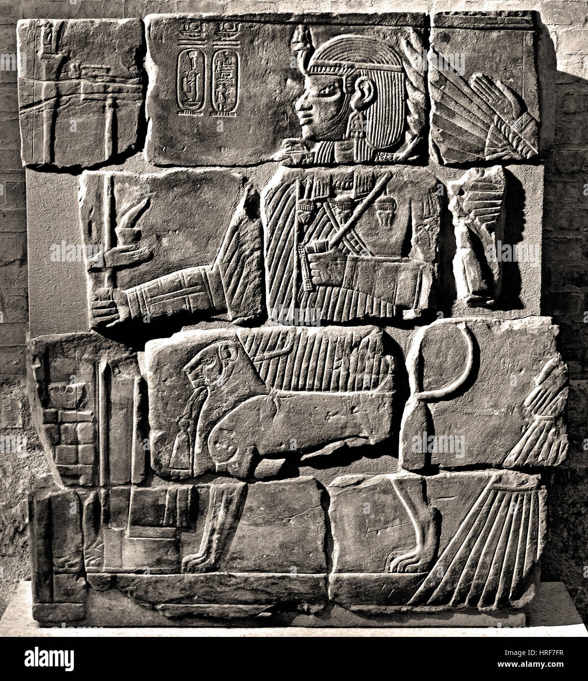 Tomb relief of King Amanite memorial, protected by Isis Historical dating: Amanitenmemide (Amanitenmomide) Meroë (Sudan / Nubia / Butana (area) Begin N. 17 (grave)Sandstone 154 x 47 x 29 cm Egypt Stock Photo