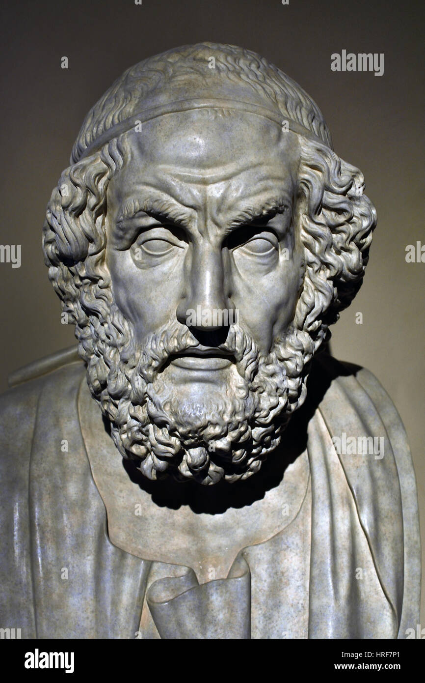 Homer  author of the Iliad and the Odyssey, Greek literature. The Iliad is set during the Trojan War, Troy by a coalition of Greek states, but focuses on a quarrel between King Agamemnon and the warrior Achilles war. The Odyssey focuses on the journey home of Odysseus, king of Ithaca, after the fall of Troy. Stock Photo
