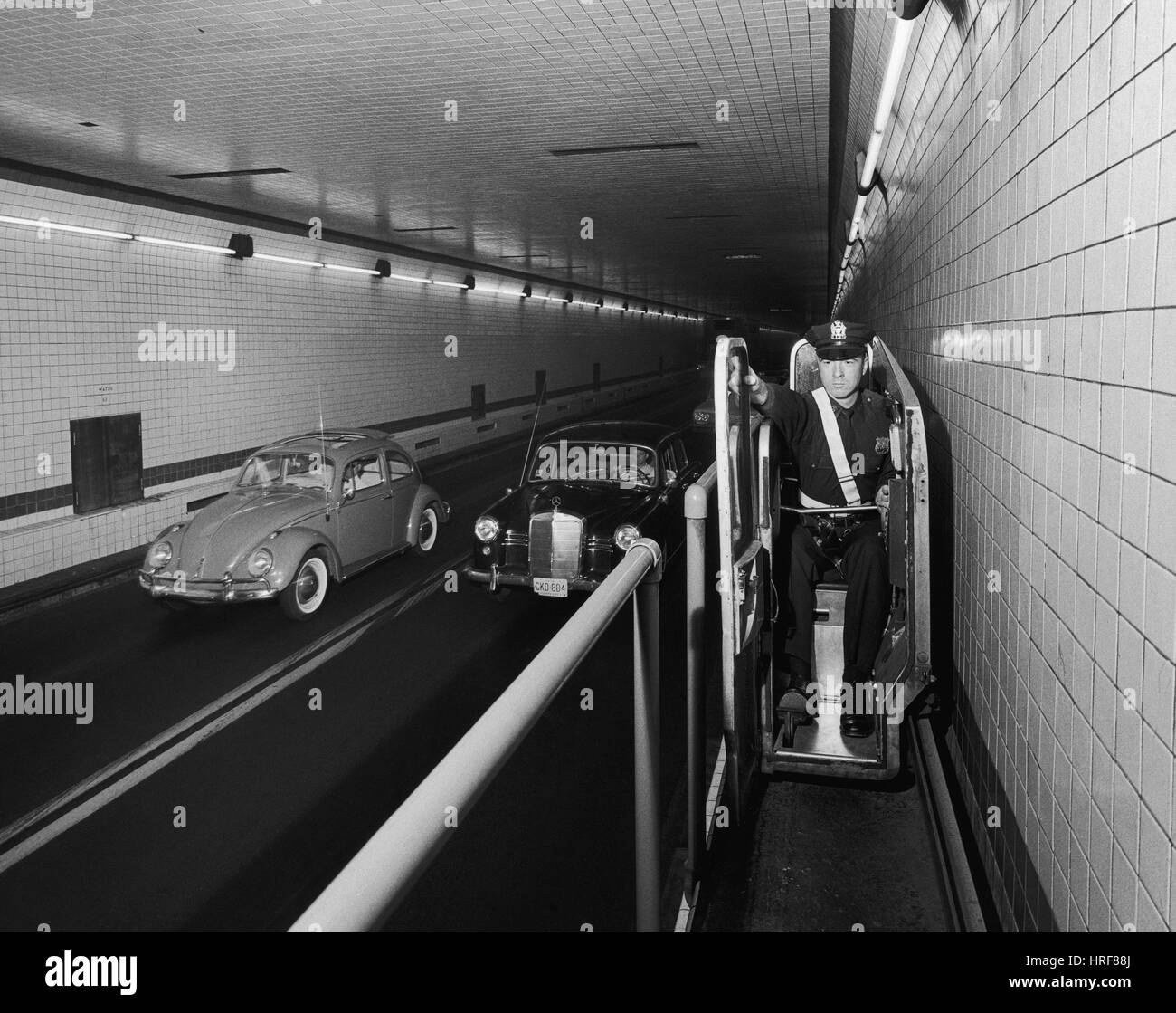 NYC, Lincoln Tunnel, Catwalk Car, 1963 Stock Photo