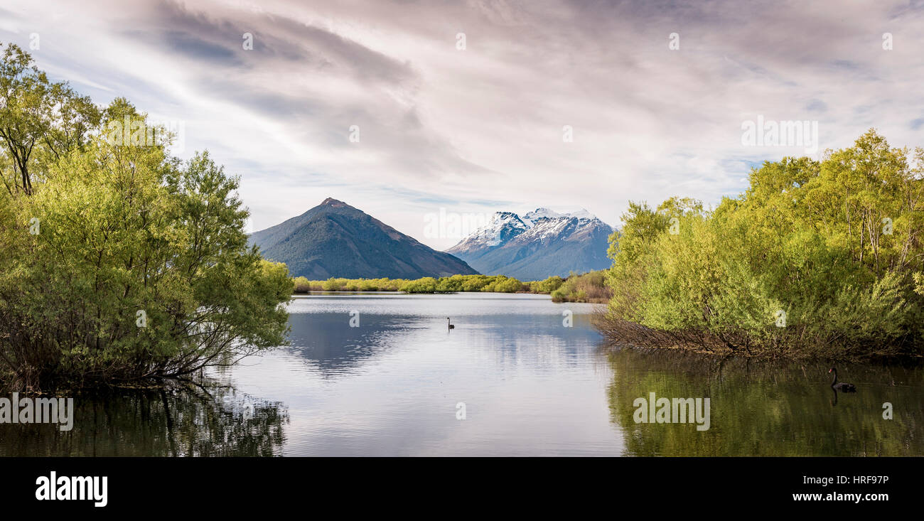 Glenorchy lagoon, at back mountains, Glenorchy, in Queenstown, Southland, New Zealand Stock Photo