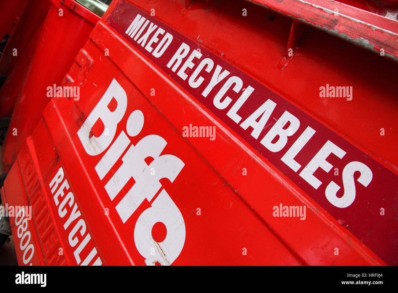 Biffa large red commercial mixed recycling container Stock Photo Alamy