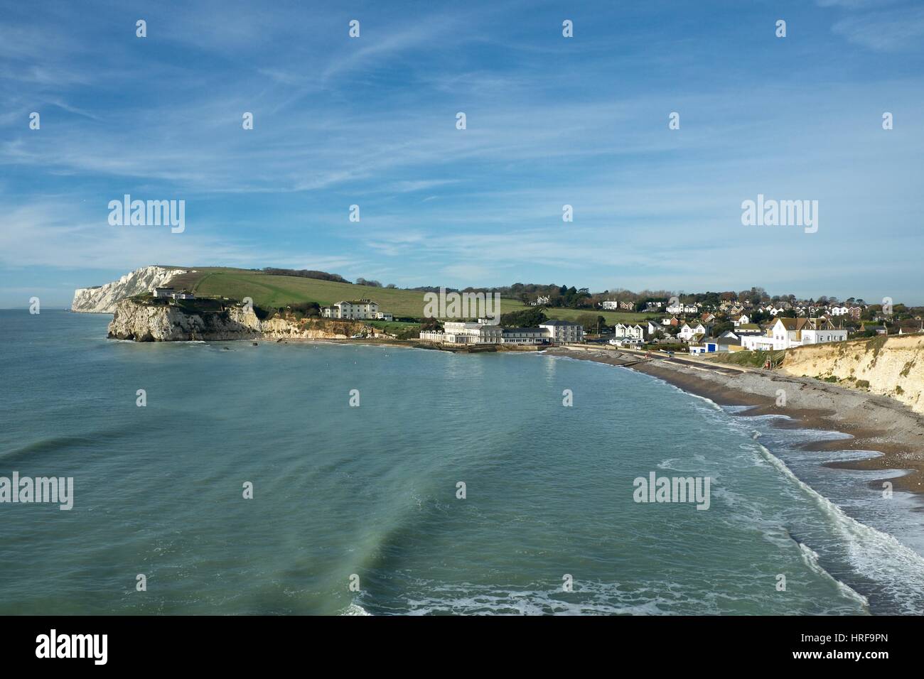 Freshwater Bay looking towards Tennyson Down, Isle of Wight Stock Photo