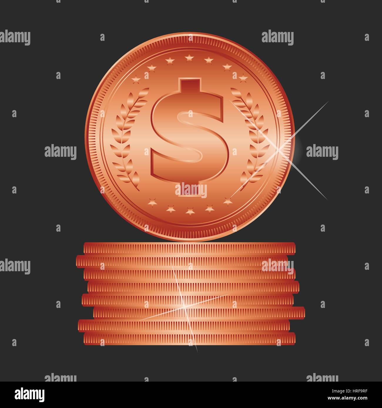 Bronze coin. Detailed vector illustration. Stock Vector