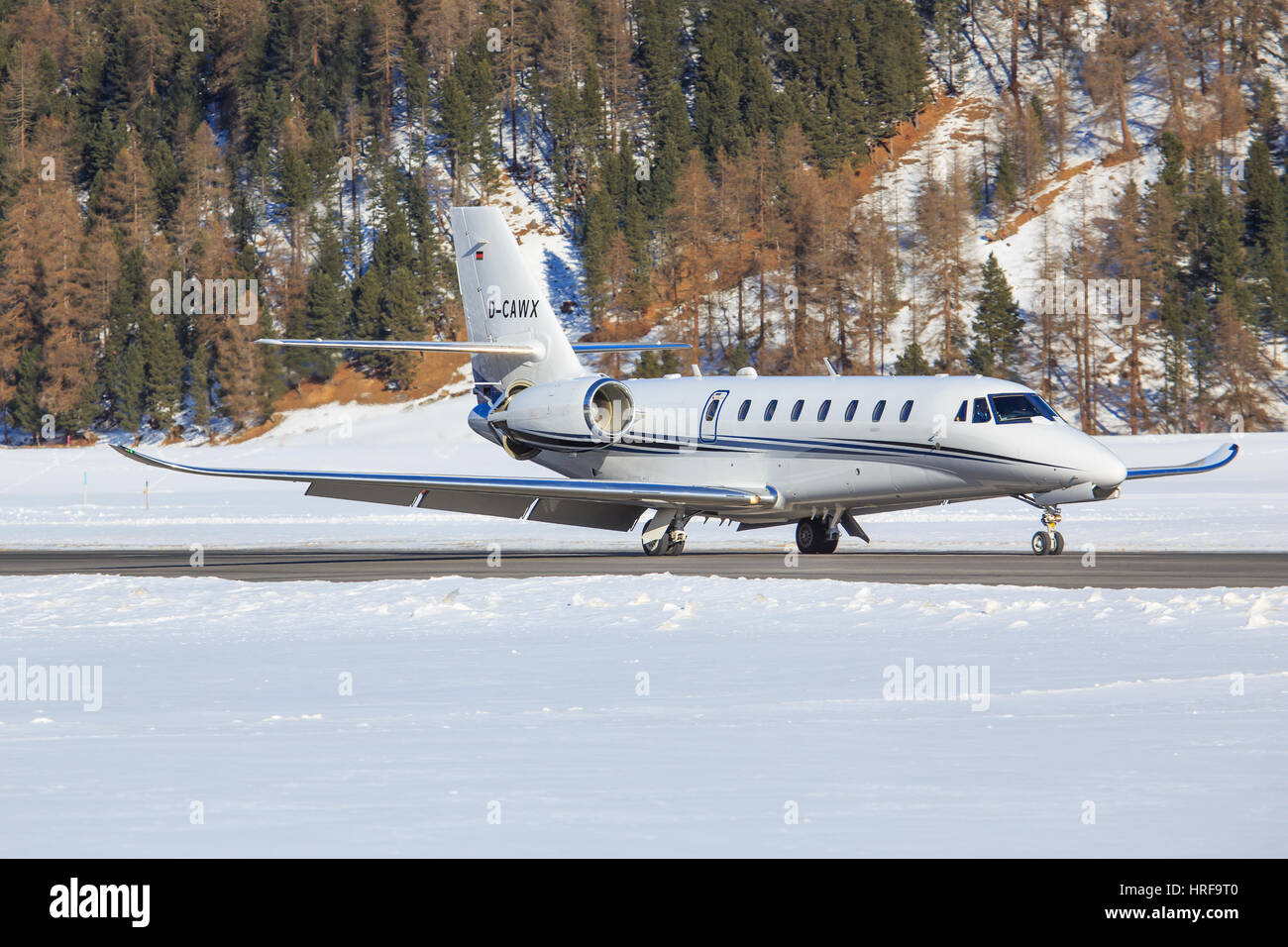 Samedan/Switzerlad: Cessna 680 Citation Sovereign Plus at Engadin Airport  in Samedan/Switzerland 18.02.2017 Stock Photo - Alamy