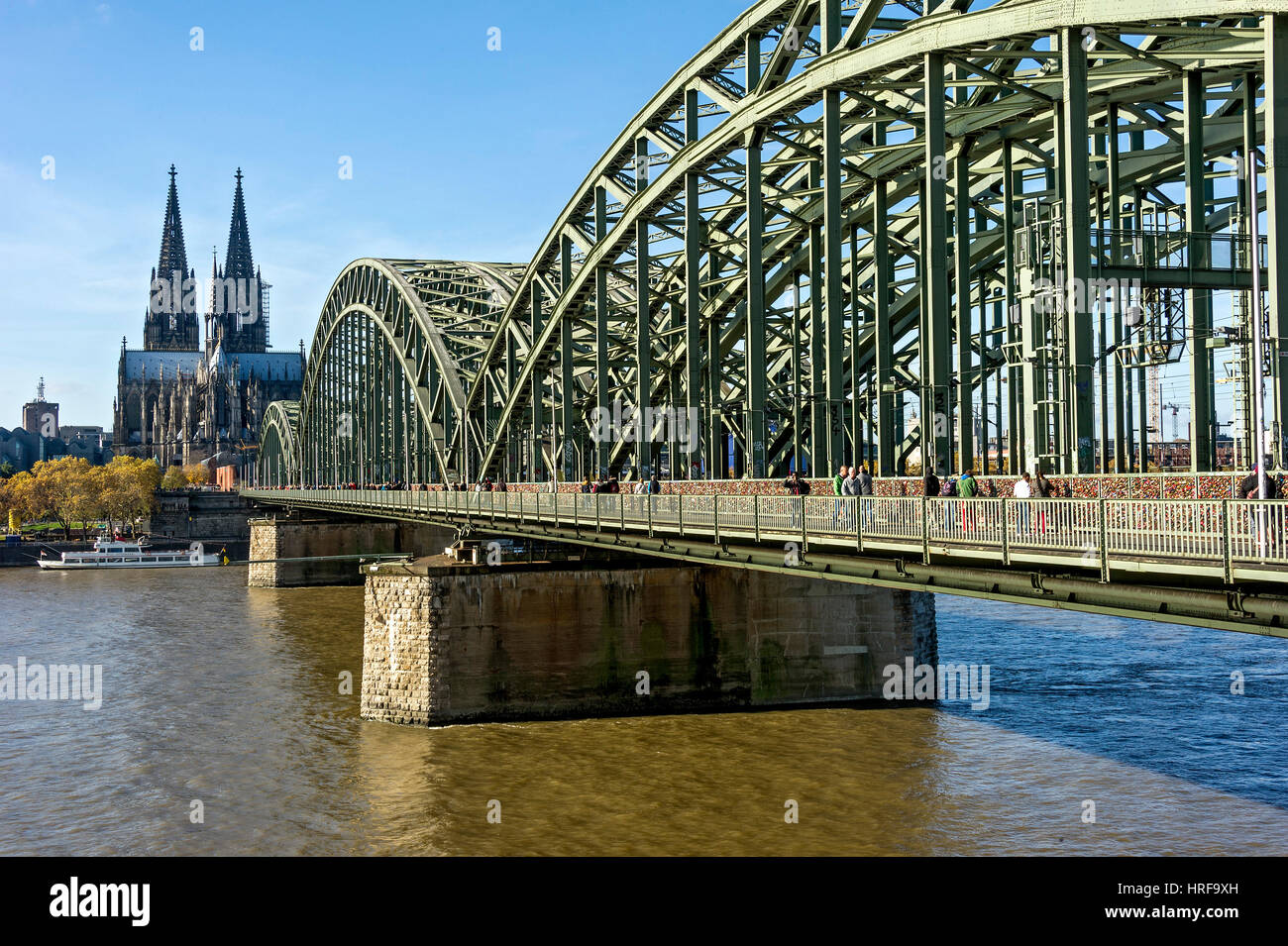Cologne Cathedral, River Rhine, Hohenzollern Bridge, Cologne, North Rhine-Westphalia, Germany Stock Photo