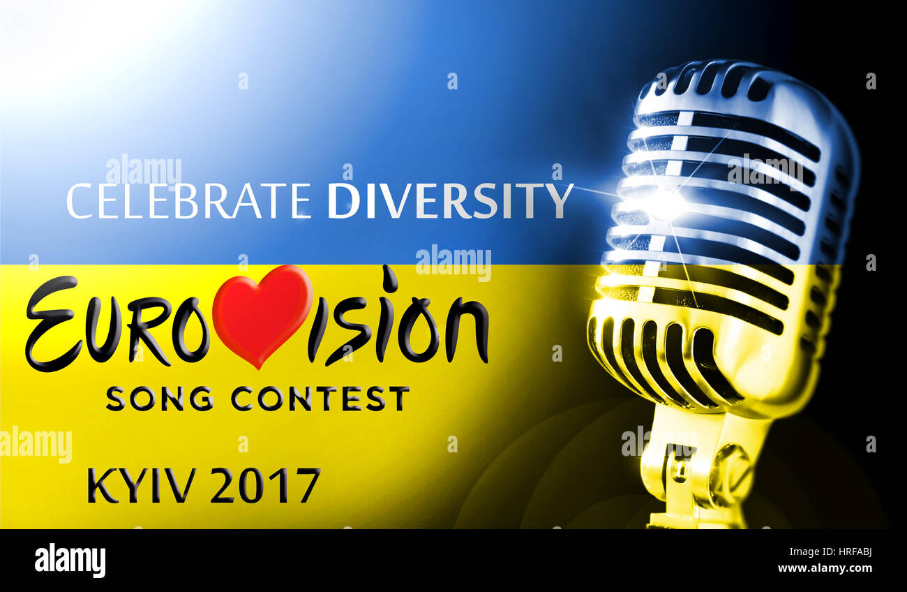 Eurovision Song Contest 2017.Photos banner with the official logo of the Eurovision, Eurovision 2017 in Kiev. Belarus,01 March 2017 Stock Photo