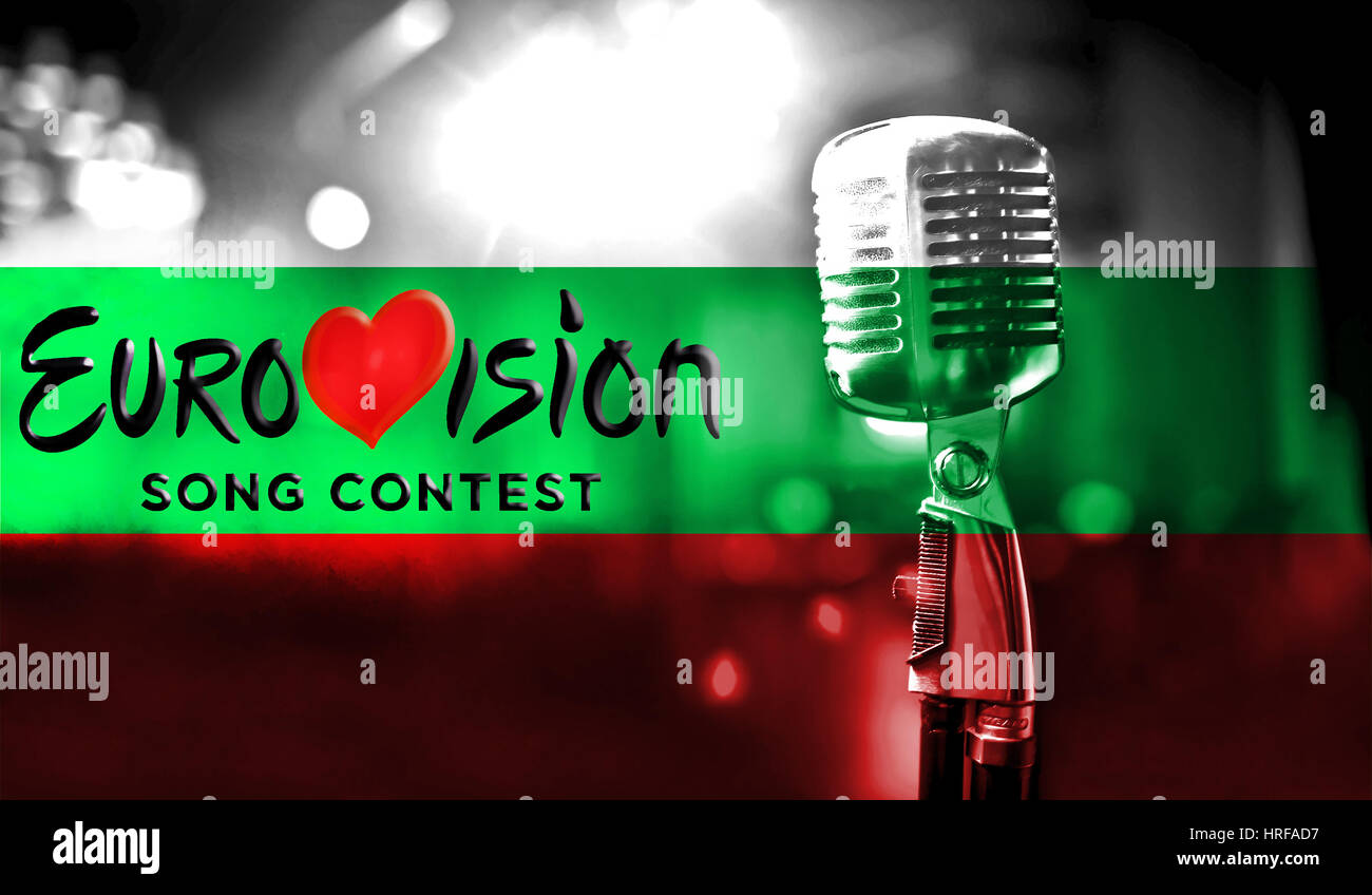 Photos banner with the official logo of the Eurovision Song Contest in the Bulgaria flag. Belarus,01 March 2017 Stock Photo